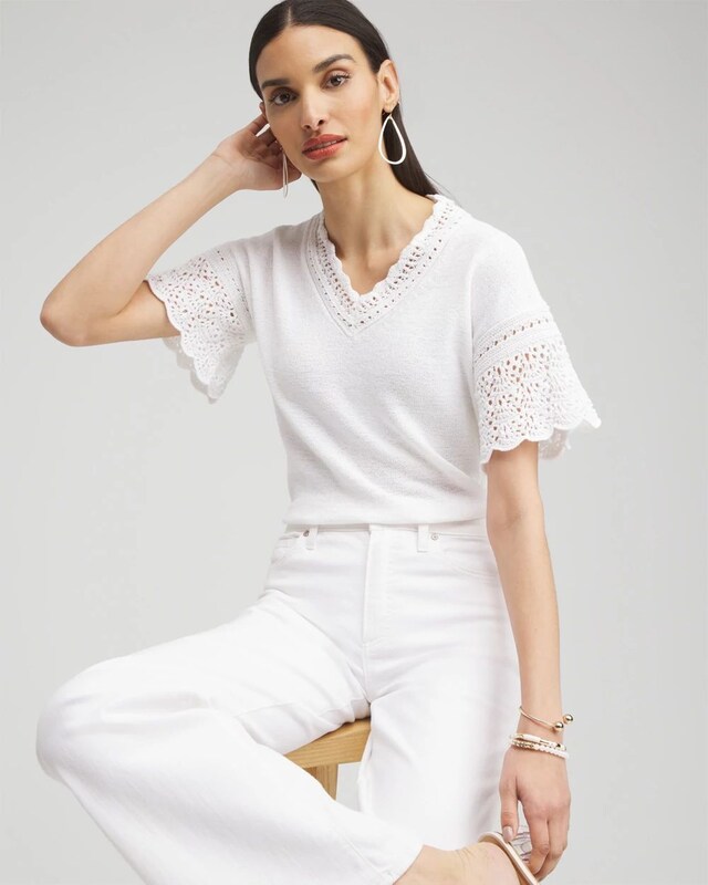Pointelle Knit Pullover Sweater - image 2